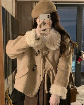 Horn buckle woolen loose winter short thick woolen coat