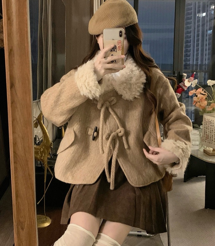 Horn buckle woolen loose winter short thick woolen coat