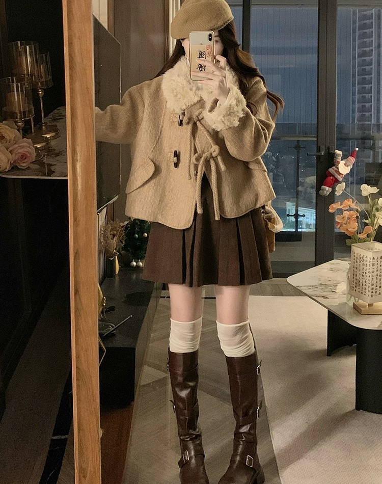 Horn buckle woolen loose winter short thick woolen coat