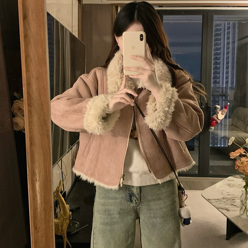 Pink tops thick thermal jacket for women