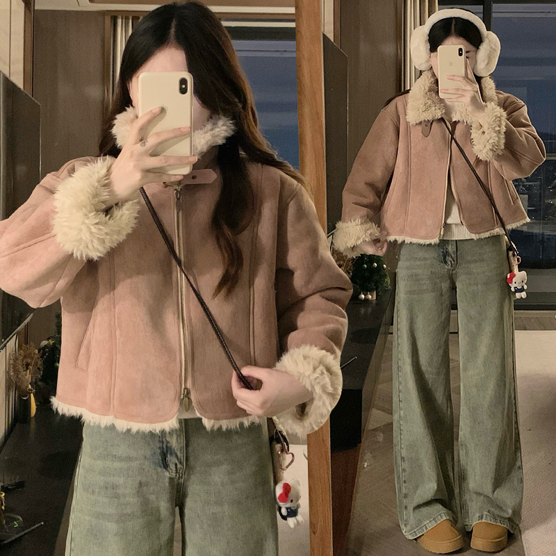 Pink tops thick thermal jacket for women