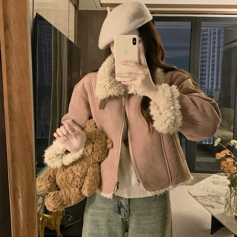 Pink tops thick thermal jacket for women