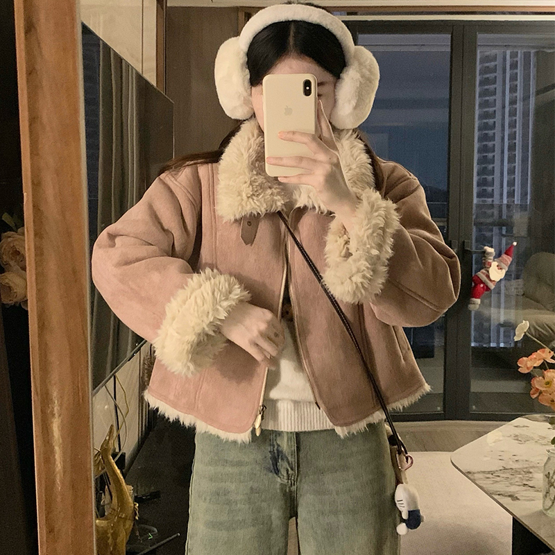 Pink tops thick thermal jacket for women