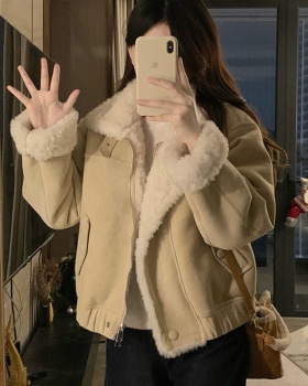 Autumn and winter plus velvet thermal suede coat for women