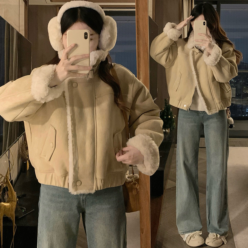 Autumn and winter plus velvet thermal suede coat for women