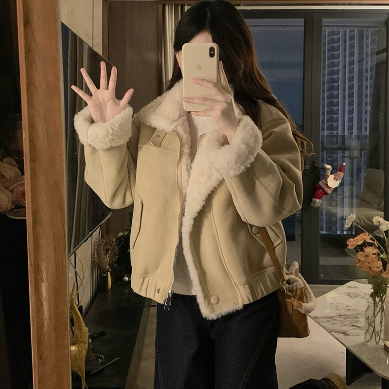 Autumn and winter plus velvet thermal suede coat for women