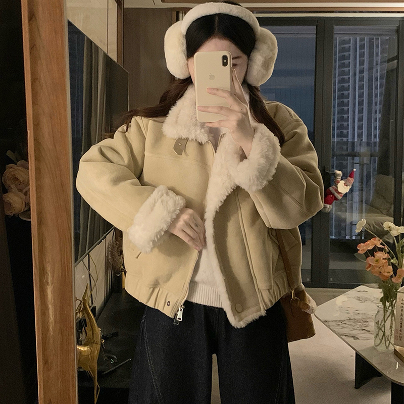 Autumn and winter plus velvet thermal suede coat for women