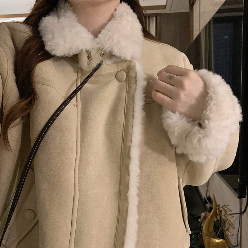 Autumn and winter plus velvet thermal suede coat for women