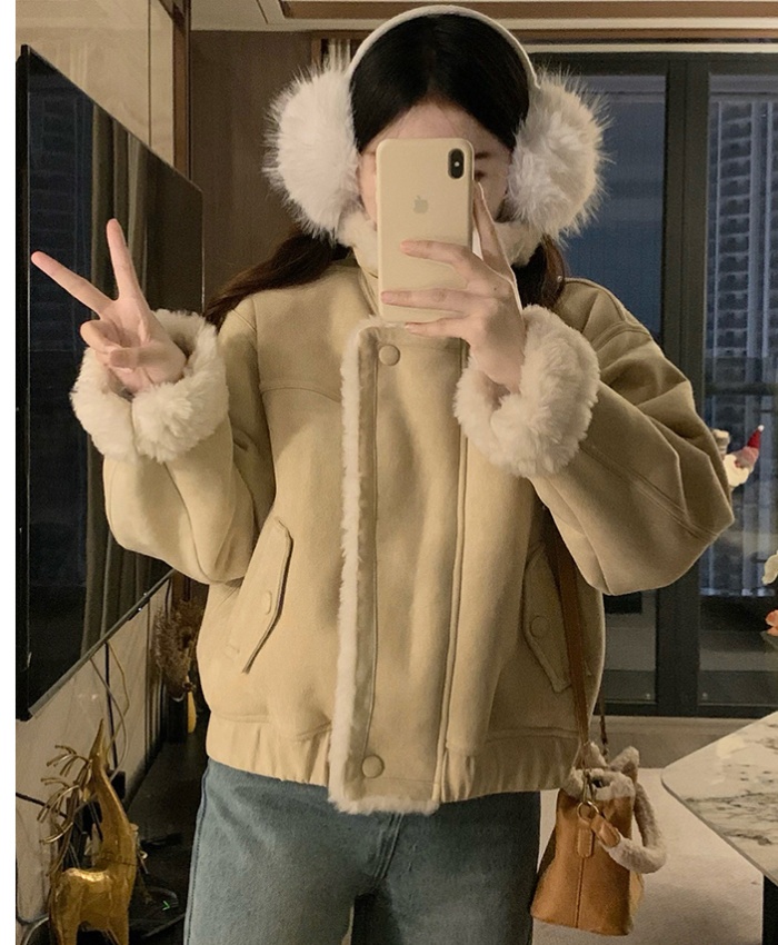 Autumn and winter plus velvet thermal suede coat for women