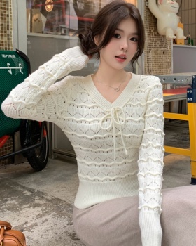 Slim tender long sleeve bow sweater bottoming niche short tops