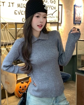 Buckle temperament bottoming shirt gray sweater