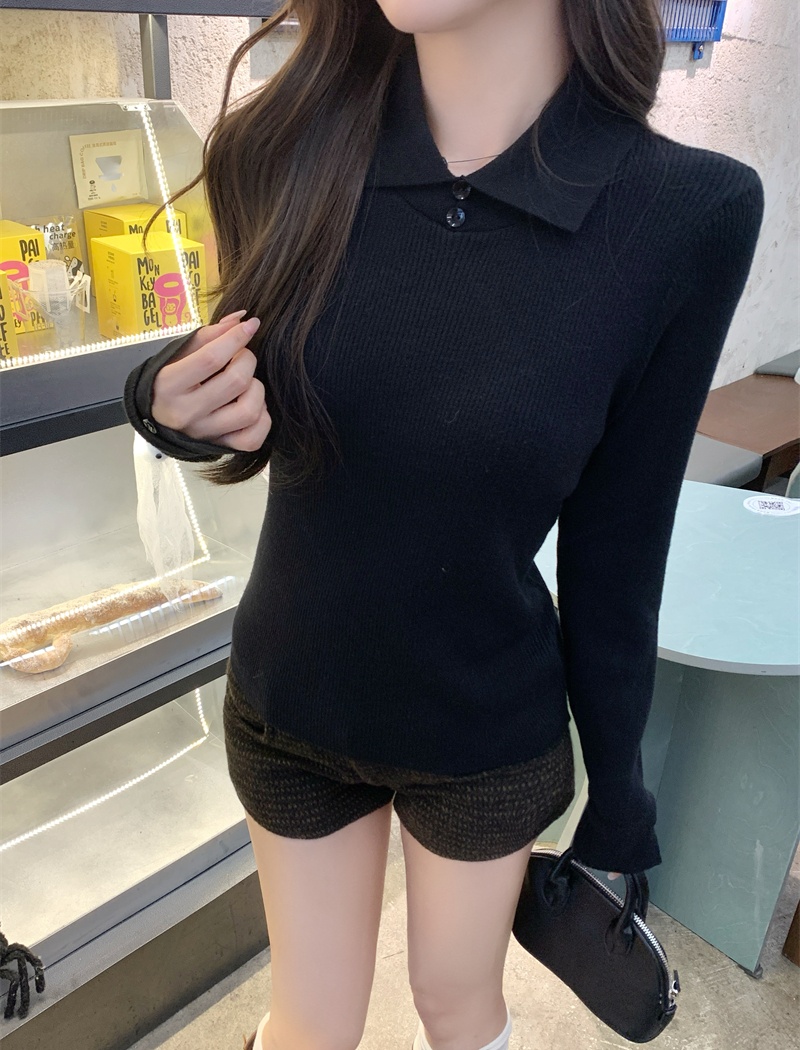 Buckle temperament bottoming shirt gray sweater