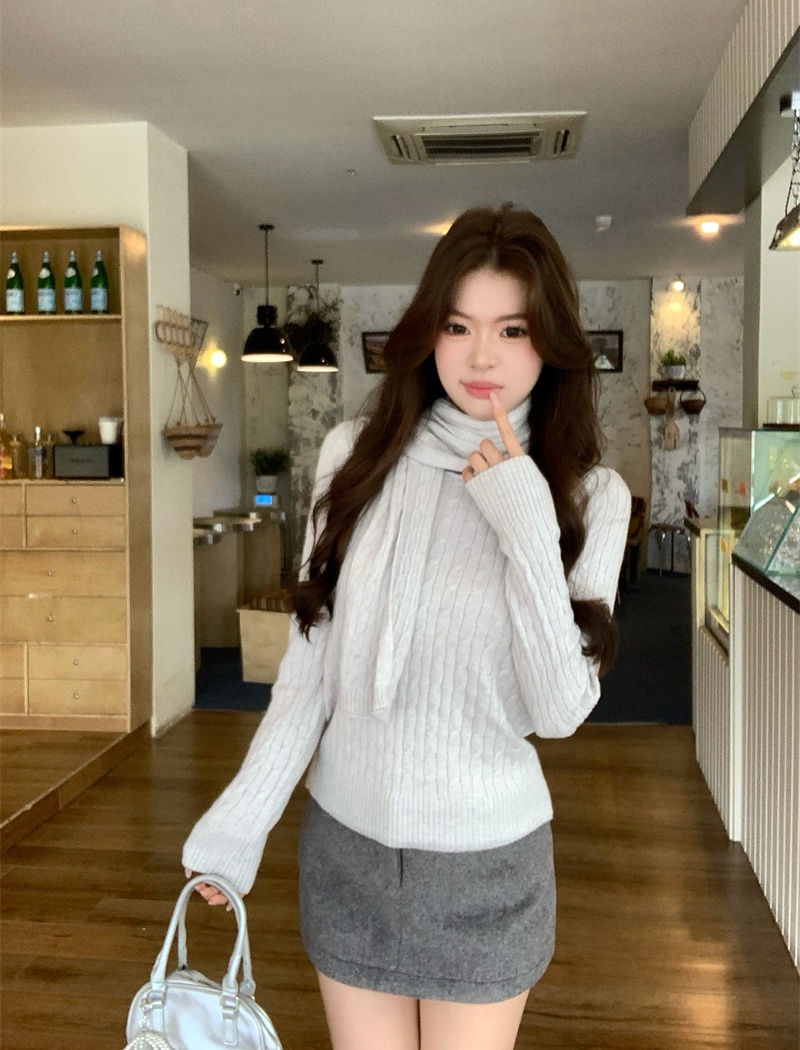 Casual all-match colors tops long sleeve slim knitted sweater