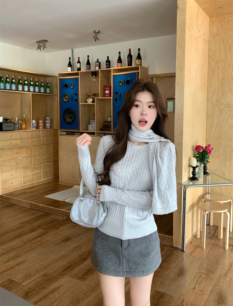 Casual all-match colors tops long sleeve slim knitted sweater