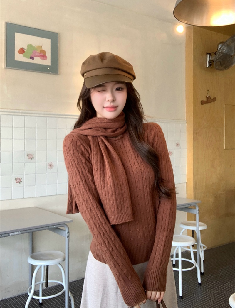 Casual all-match colors tops long sleeve slim knitted sweater