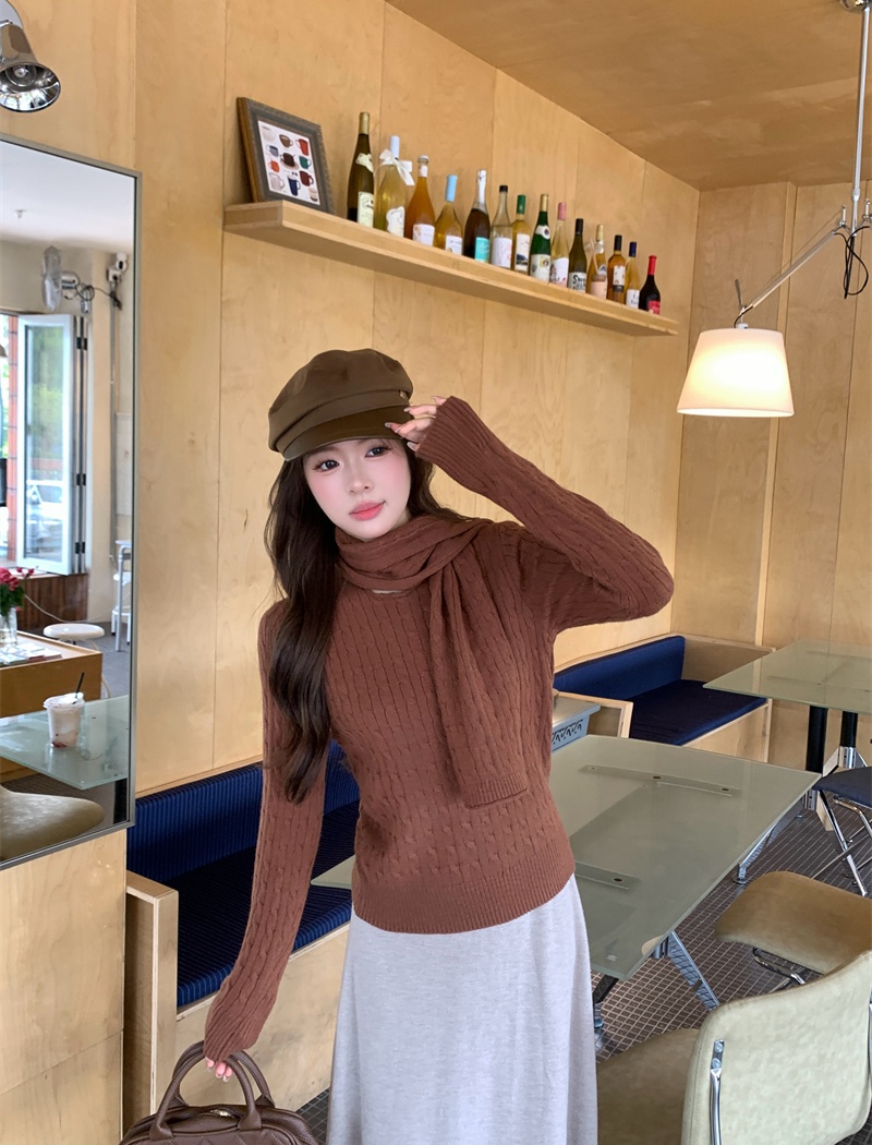 Casual all-match colors tops long sleeve slim knitted sweater