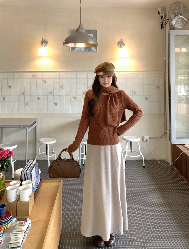 Casual all-match colors tops long sleeve slim knitted sweater