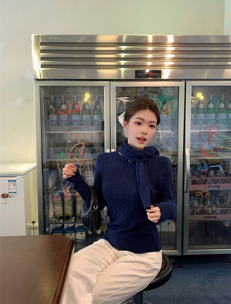 Casual all-match colors tops long sleeve slim knitted sweater