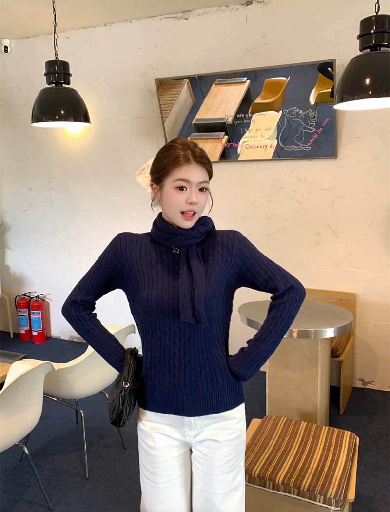 Casual all-match colors tops long sleeve slim knitted sweater