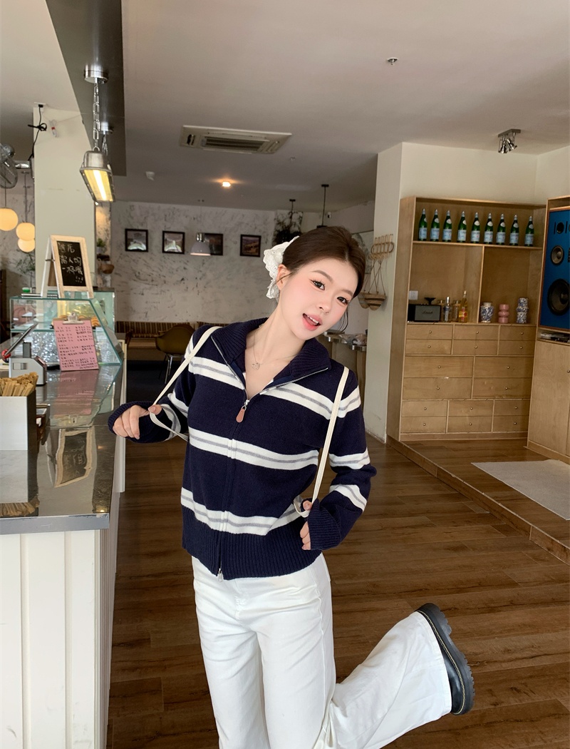 Double zip stripe coat all-match slim cardigan