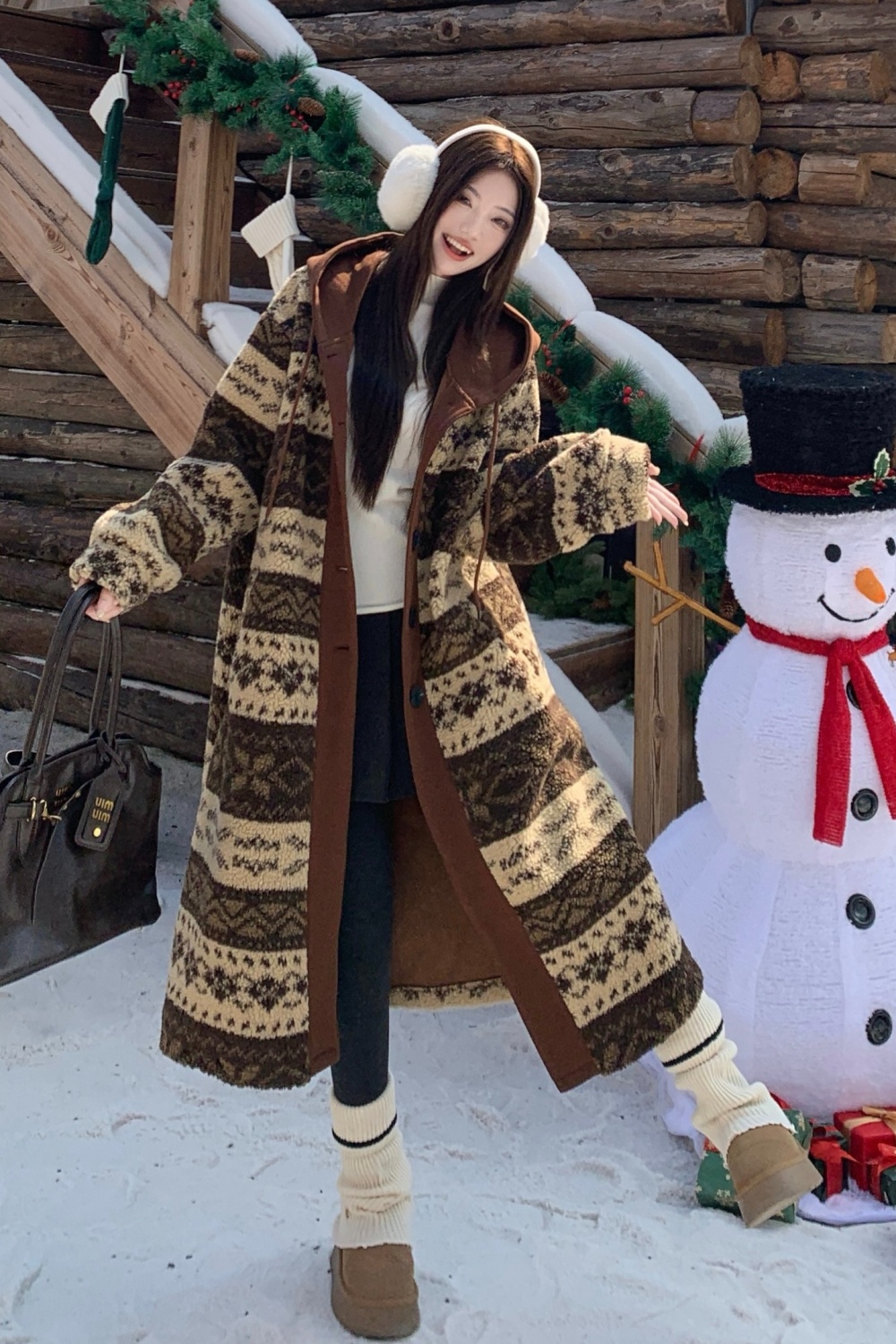 Large yard lambs wool overcoat embroidery woolen coat