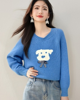 Korean style jacquard puppy tops loose winter sweater