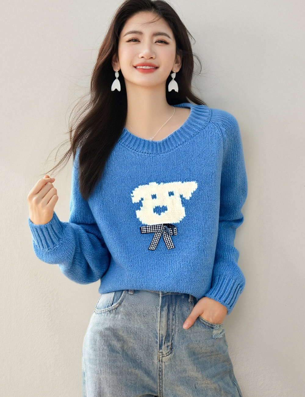 Korean style jacquard puppy tops loose winter sweater