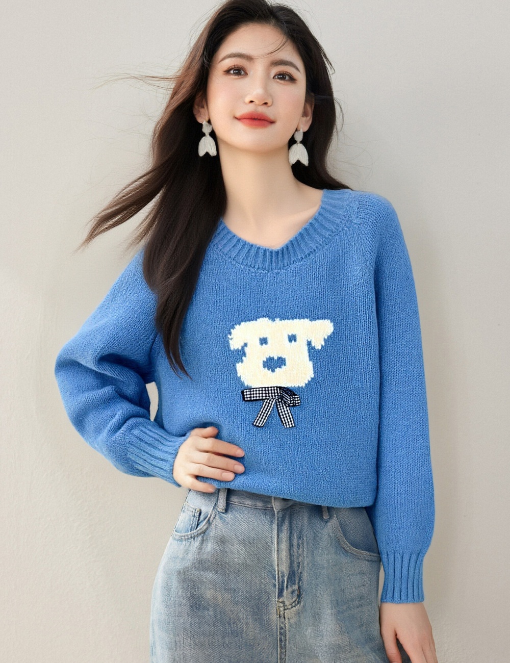Korean style jacquard puppy tops loose winter sweater