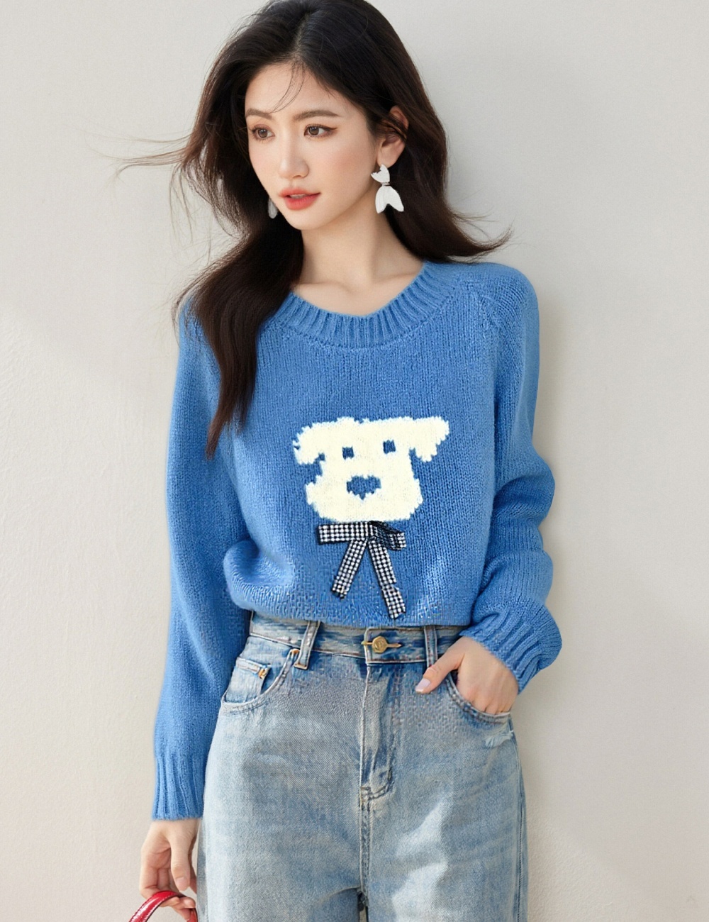 Korean style jacquard puppy tops loose winter sweater