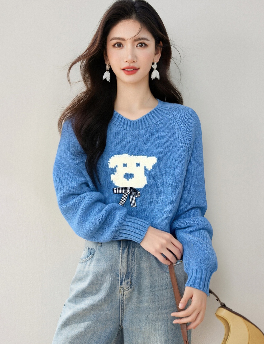 Korean style jacquard puppy tops loose winter sweater