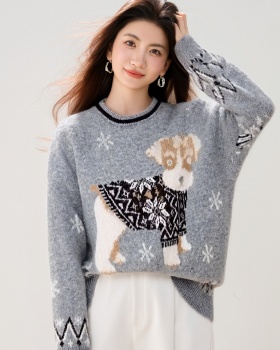 Retro lazy sweater jacquard puppy tops