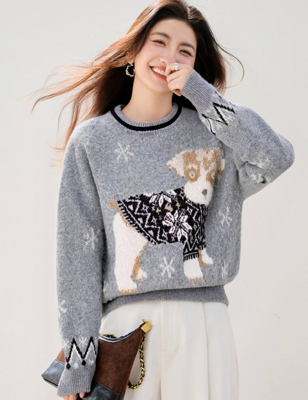 Retro lazy sweater jacquard puppy tops