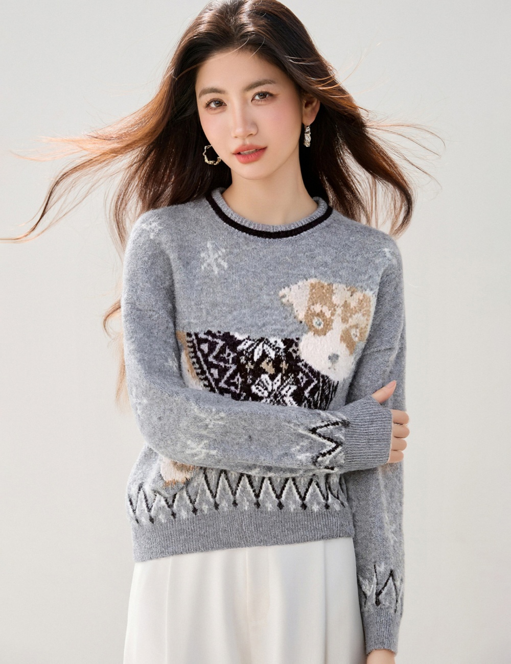 Retro lazy sweater jacquard puppy tops