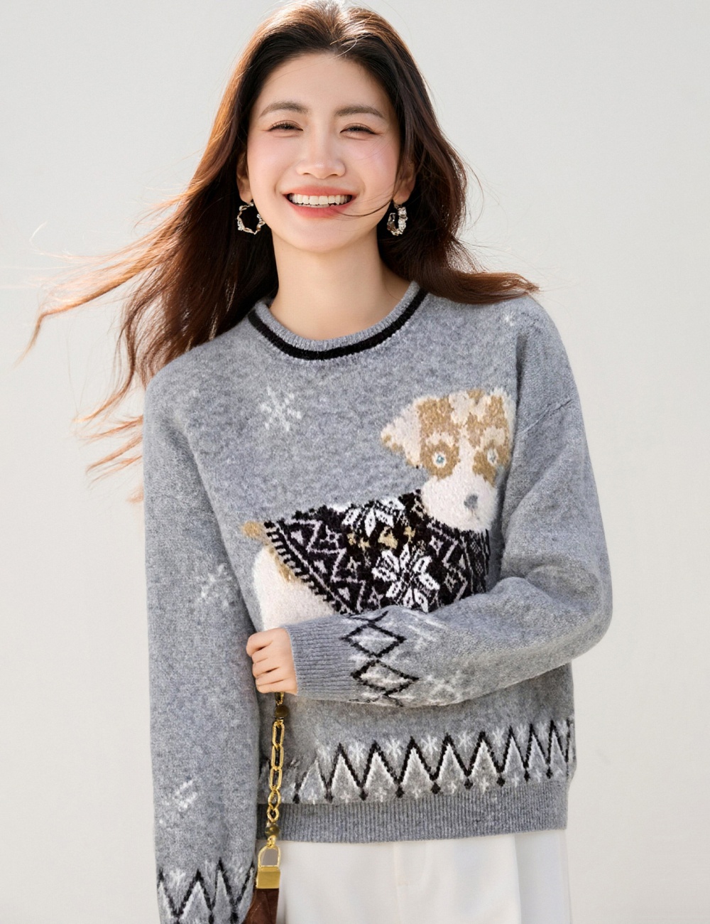 Retro lazy sweater jacquard puppy tops