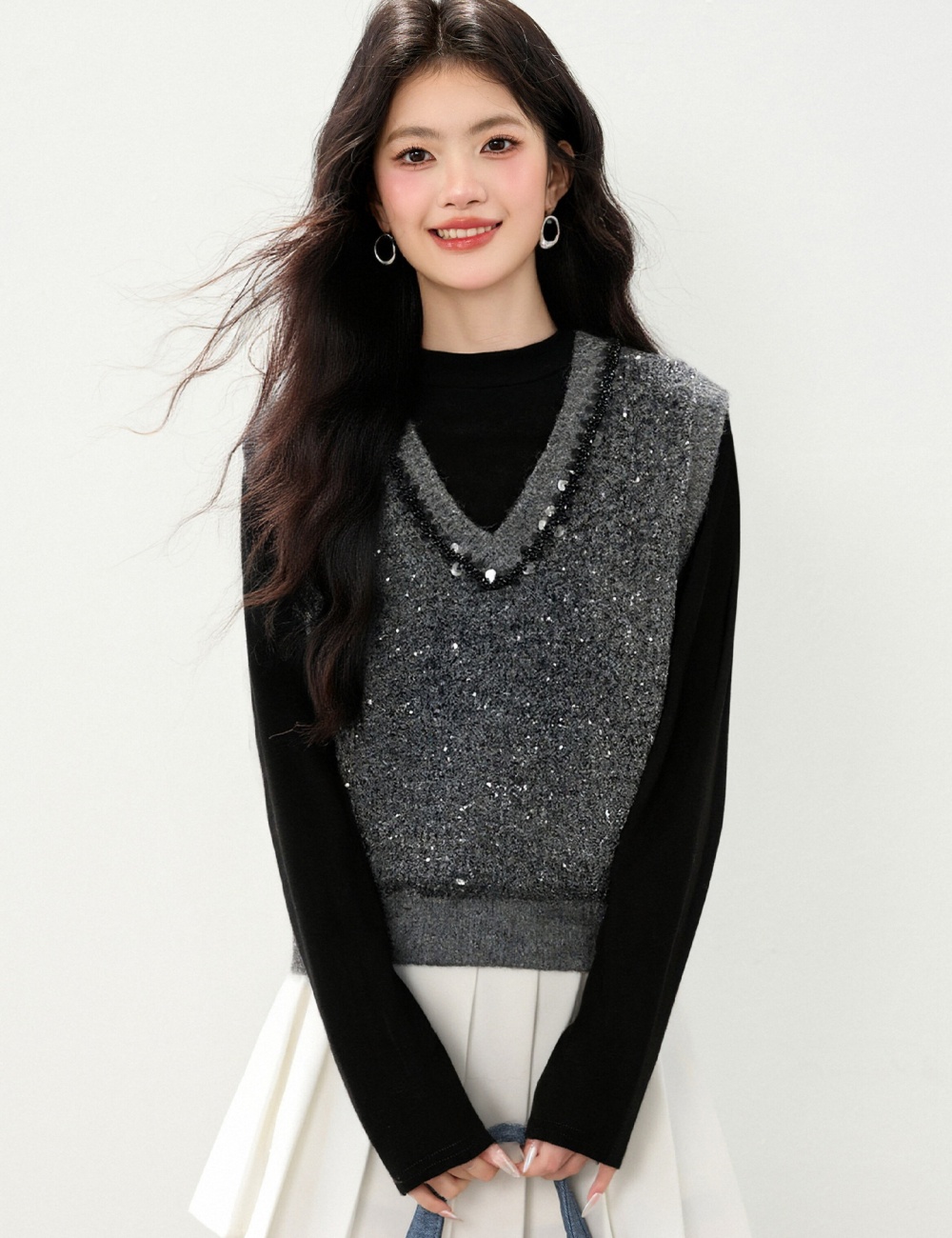 Sleeveless V-neck tops Casual sequins waistcoat