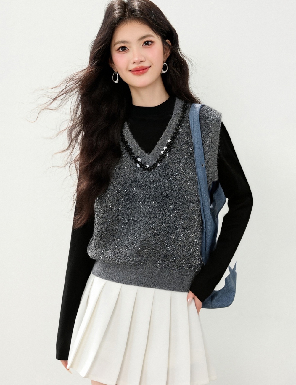 Sleeveless V-neck tops Casual sequins waistcoat