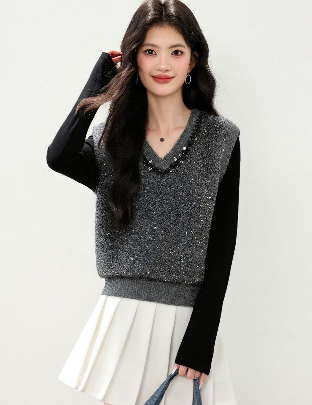 Sleeveless V-neck tops Casual sequins waistcoat