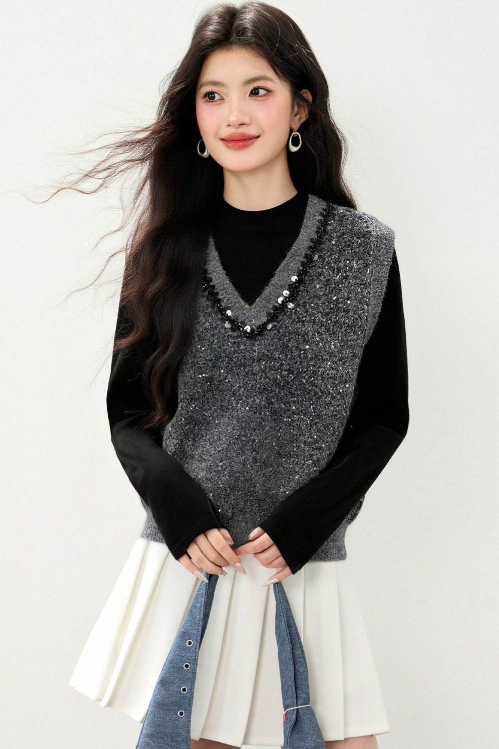 Sleeveless V-neck tops Casual sequins waistcoat