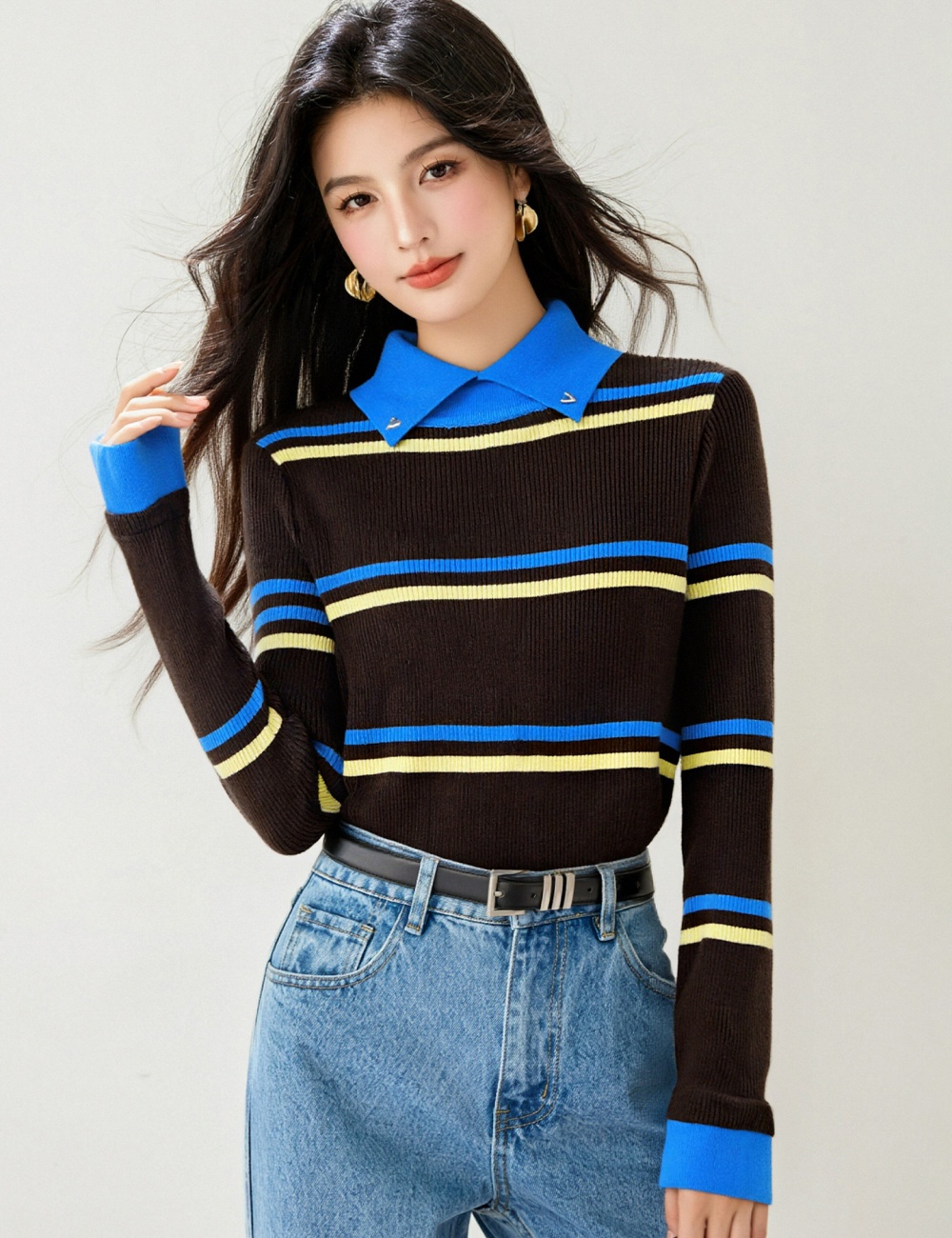 Lapel Western style Casual show young tops for women