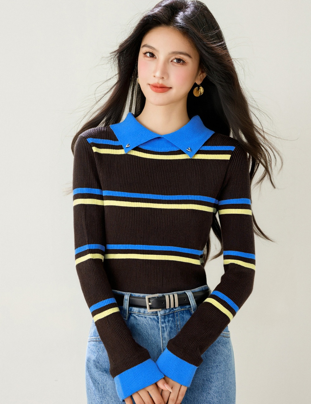 Lapel Western style Casual show young tops for women