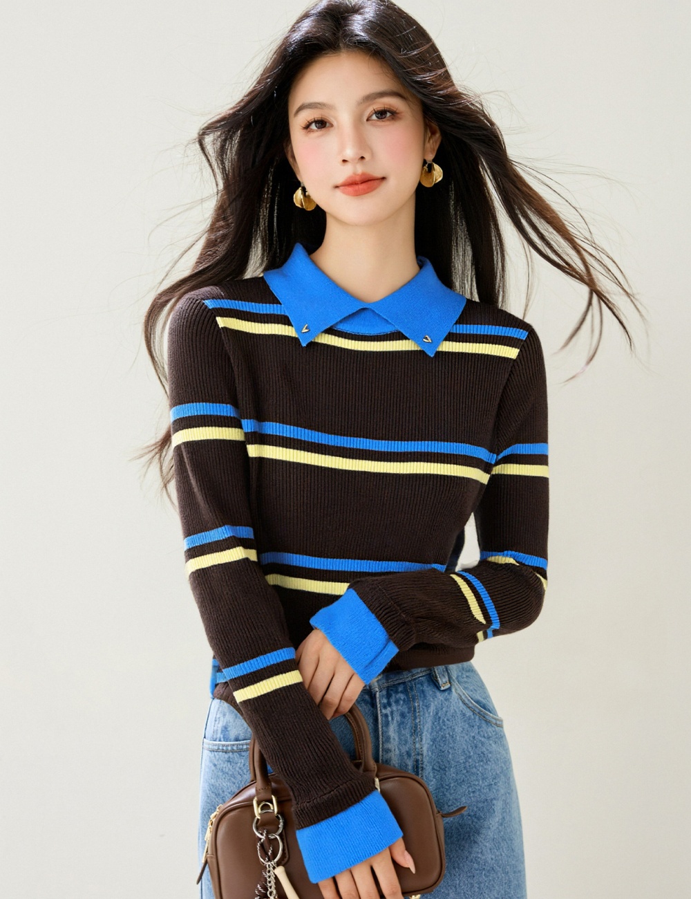 Lapel Western style Casual show young tops for women