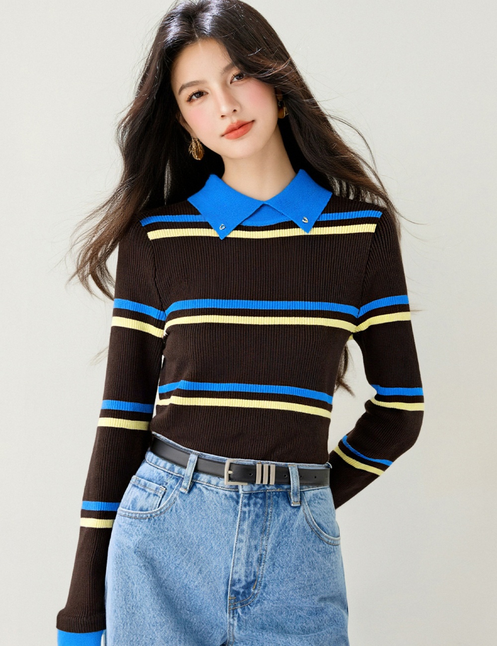 Lapel Western style Casual show young tops for women