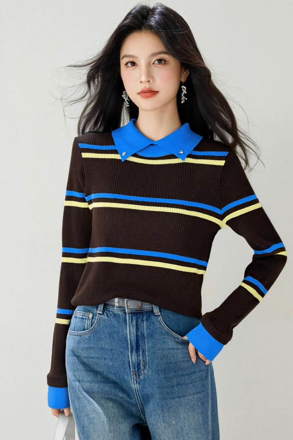 Lapel Western style Casual show young tops for women