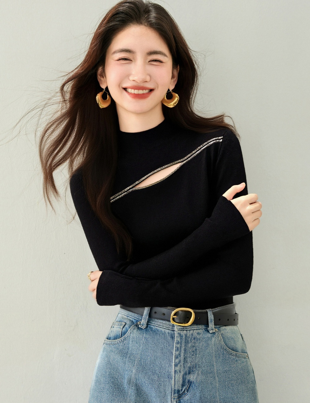 Hollow slim bottoming shirt long sleeve sweater