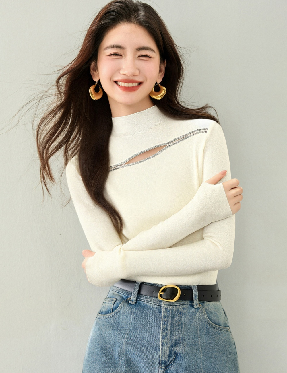 Hollow slim bottoming shirt long sleeve sweater