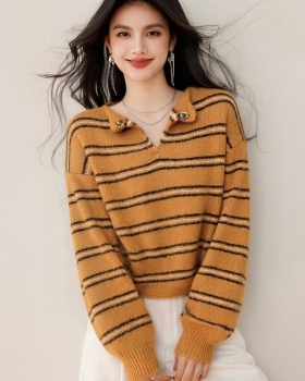 Stripe autumn tops retro tender sweater for women
