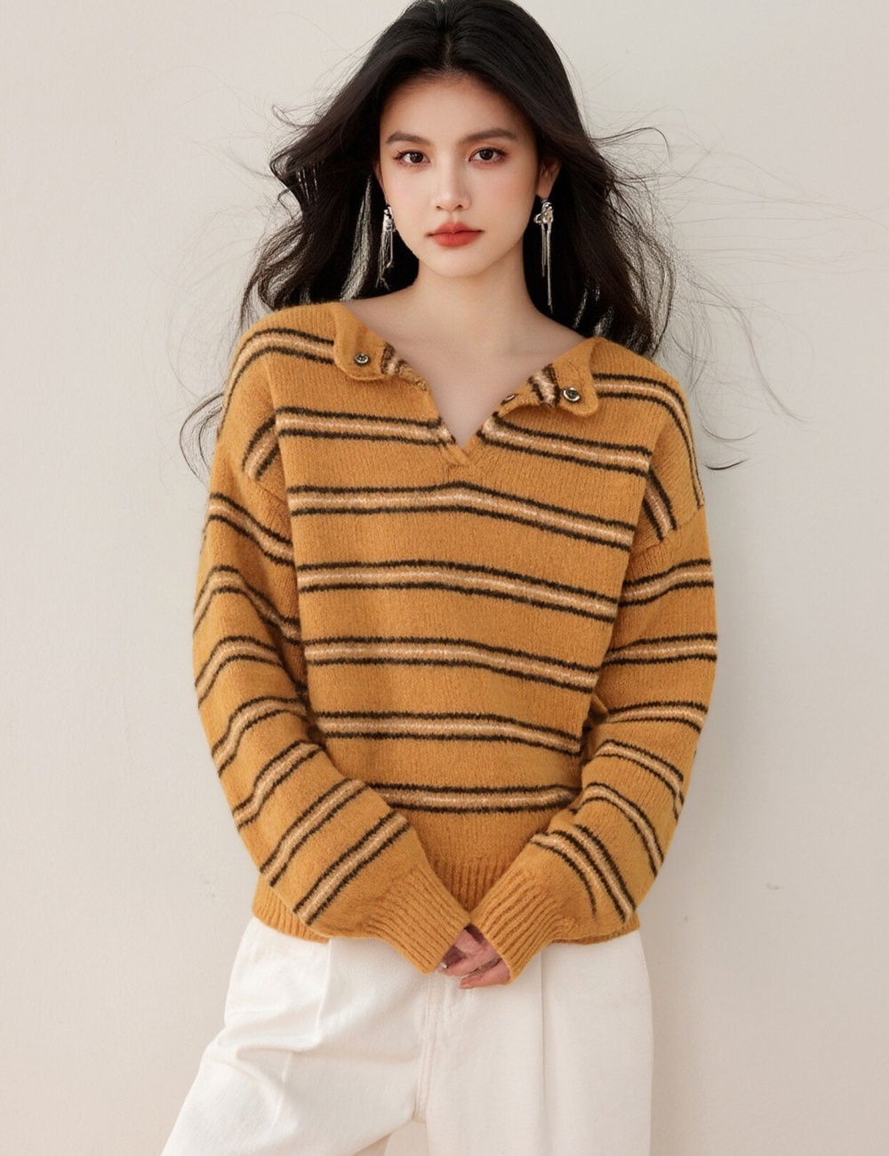 Stripe autumn tops retro tender sweater for women