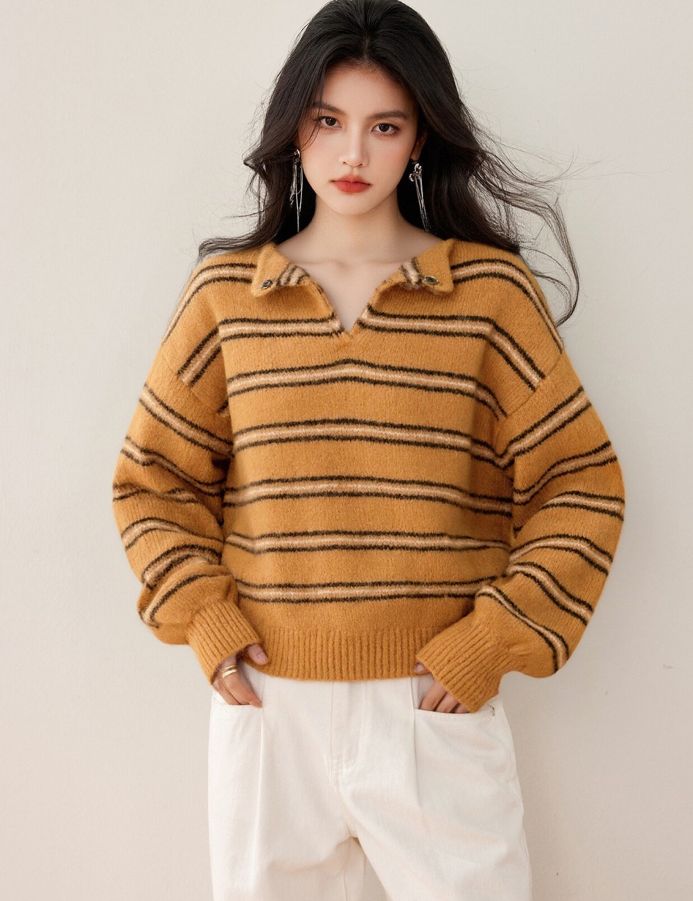 Stripe autumn tops retro tender sweater for women
