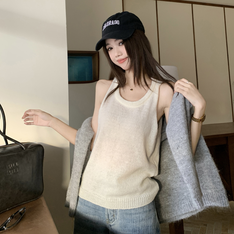 Spring unique tops lazy strapless sweater 2pcs set