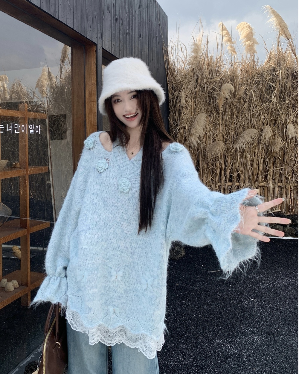 Large yard lazy sweater mohair tops for women
